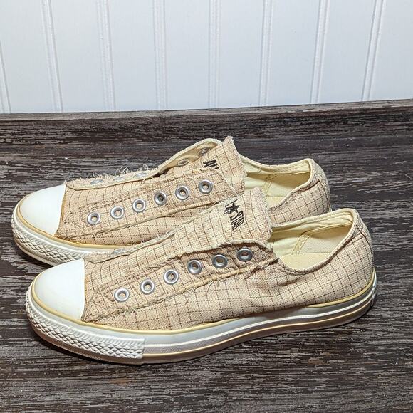 Converse Women's Classic All Star Cream Plaid Laceless Pull On Sneaker Size 8 - Picture 3 of 6